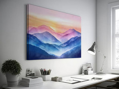 Blue Ridge Mountains Watercolor Painting, Landscape Nature Print, Sunset Blue