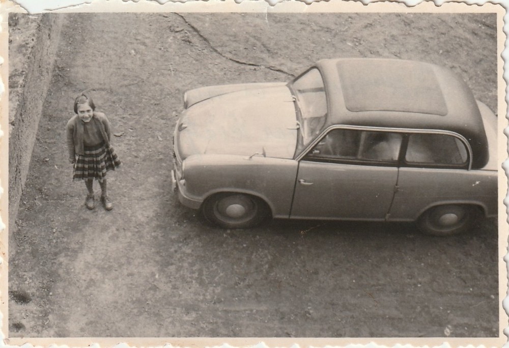 Vintage Photo Girl Next to Lloyd 400 Car Vintage Passenger Car