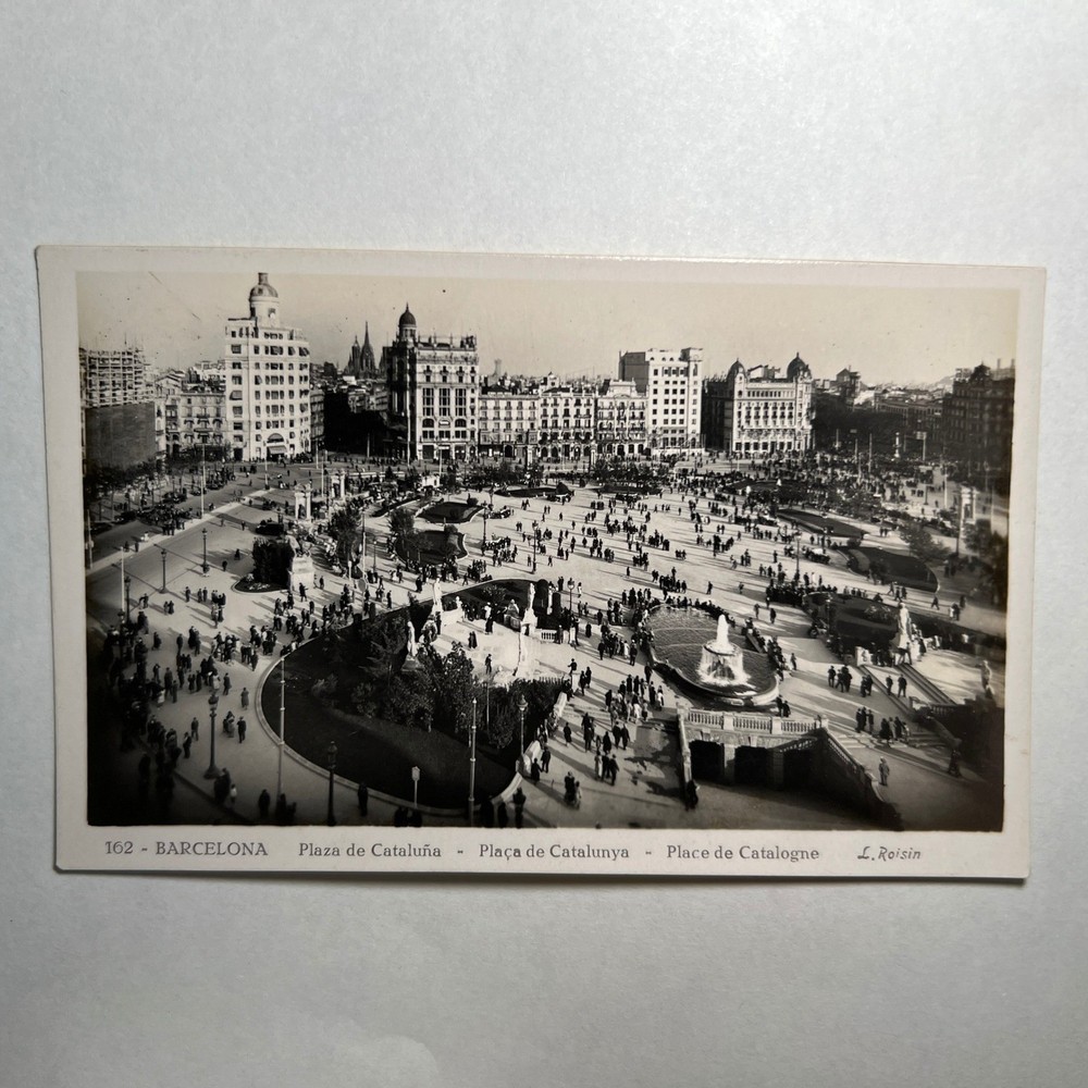 1950 VTG RPPC Barcelona Plaza de Cataluna Spain Urban Scene Real Photo Antique