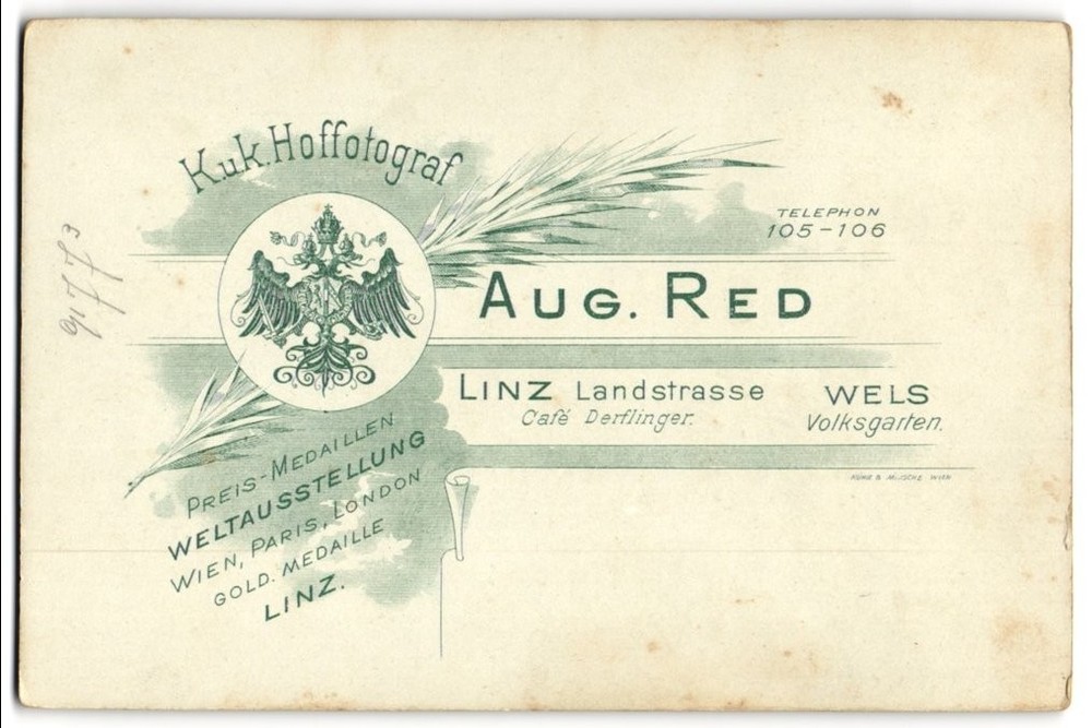 Photograph Aug Red, Linz, Landstr., CGL. Austrian coat of arms eagle along with an