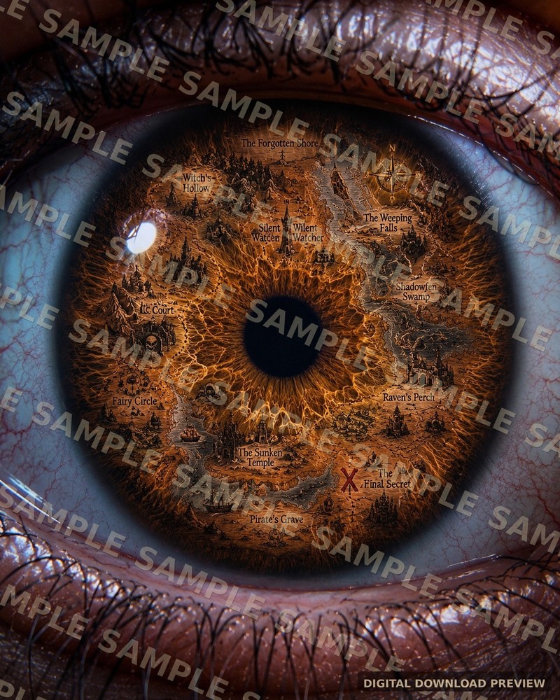 Macro Eye Treasure Map Digital Download Surreal Fantasy Printable Wall Art