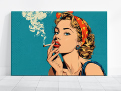 Retro Pop Art Woman Smoking, Vintage Comic Print, Stylish Red Lipstick Painting