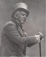 Hendrickson Hand Tinted Photograph 7.75×9.75 Man Fuzzy Hat Cane Sideburns Scowl