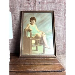 Hand-Tinted Child Portrait Photo – 1920s Framed –Pastel Tinting, Wood Frame
