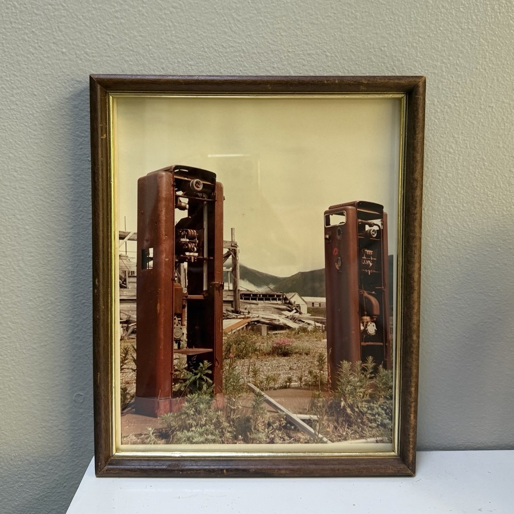 Vintage 1978 Kodak Photo Print Industrial Gas Pumps Rustic Americana Framed Art