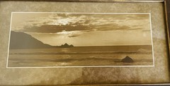 Vintage Sepia Coastal Seascape Photograph Framed & Matted