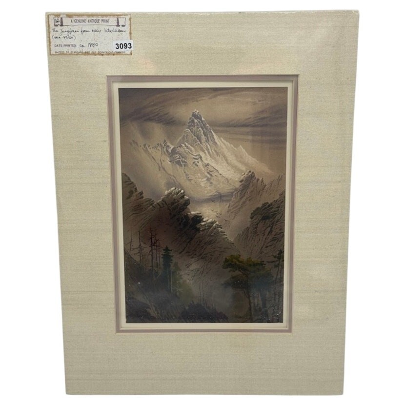 Antique 1880 Jungfrau Switzerland Chromolithograph Alps Mountain Print Matted