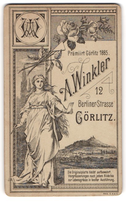 Photograph A. Winkler, Görlitz, Berliner-Str. 12, monogram of the photographer, jun