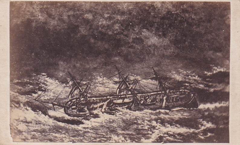 Antikes Foto “HMS Ocean (1862) in the Gale (?)”, Sturm, Royal Navy, England, CDV