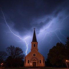 8×10 print of a church and lightning bolt