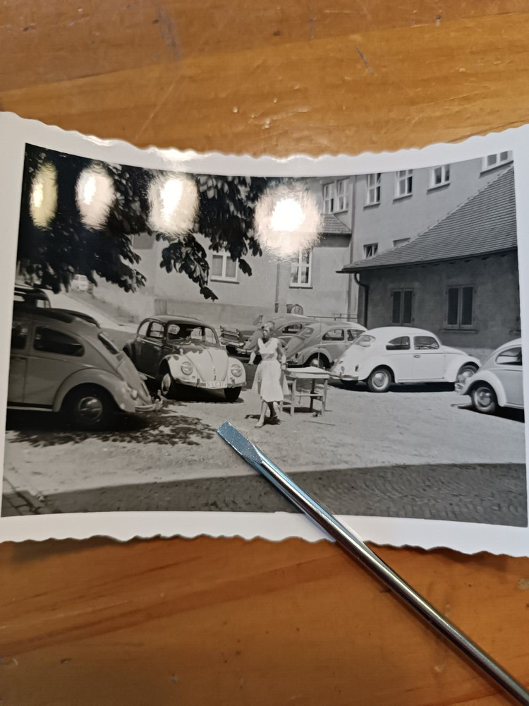 Old Photo VW Beetle Meeting Parking in the Yard Stuttgart Kennz. Vintage Car Photo FA