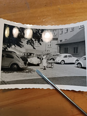 Old Photo VW Beetle Meeting Parking in the Yard Stuttgart Kennz. Vintage Car Photo FA