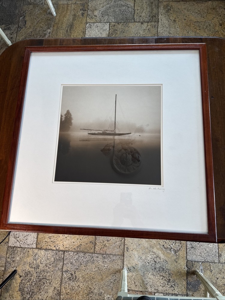 Framed Michael Kahn “On the Mooring” black-and-white photograph