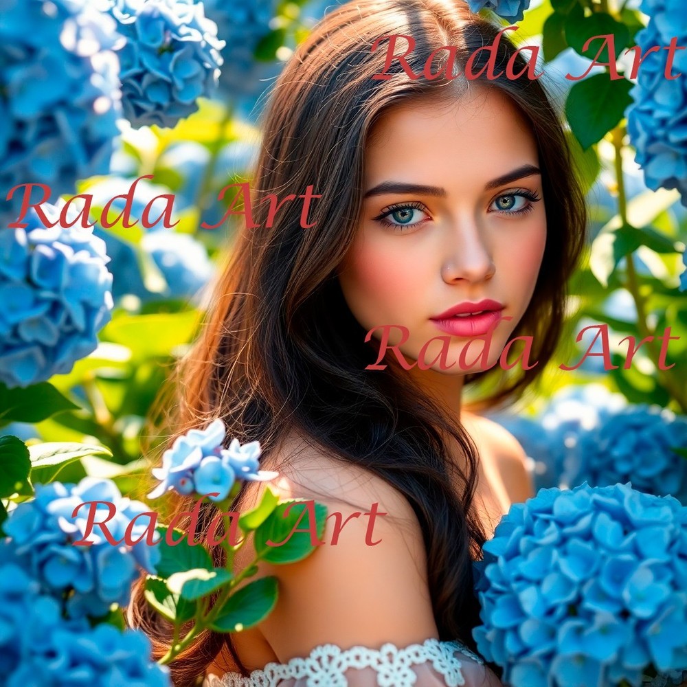 A Girl in Hydrangeas Digital Image Ai Art Picture Photo Wallpaper Desktop