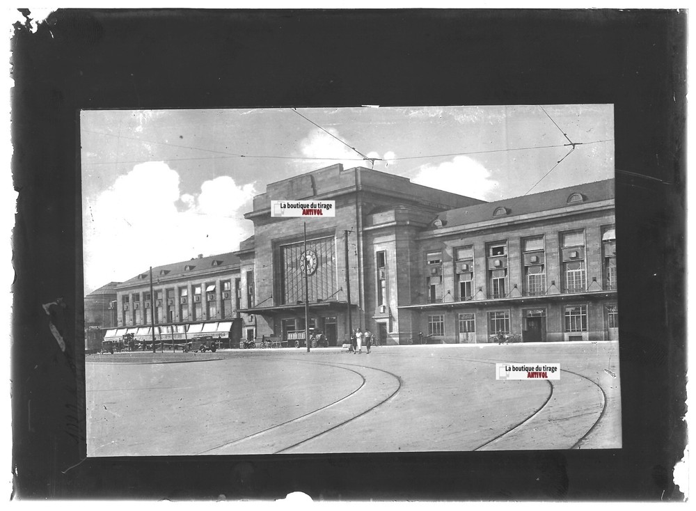 Antique Glass Photo Plate Positive Black & White 13×18 cm Mulhouse Train Station