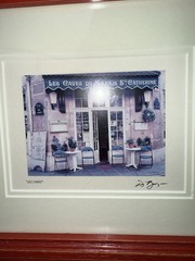 Framed Signed D. Jarry “Les Caves du Marais St. Catherine” Paris Café Print 11×9