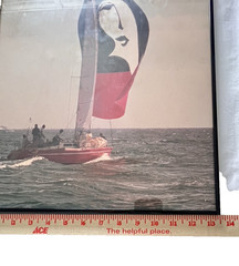 Vintage ART DECO Sailboat Photo Framed Lady Face Sail 18″H x 13″W Photograph
