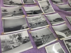 1955 Buick b&w photos on family vacation cross country USA 30+