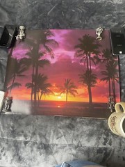 Artwork 1983 Wall Art “Purple Sunset” By John Wagner 20×16 Palm Trees Beach