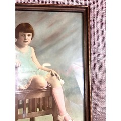 Hand-Tinted Child Portrait Photo – 1920s Framed –Pastel Tinting, Wood Frame