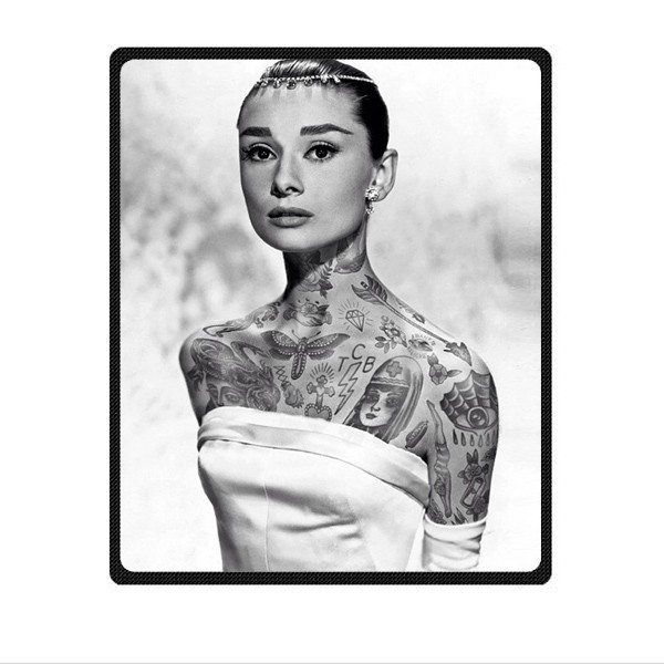 great audrey hepburn tatoo Soft Warm Single-Side Printing Flannel Fleece Blanket