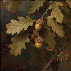 Digital Poster Vintage Image Art Ai Picture Photo Wallpaper Branch Acorns Oak