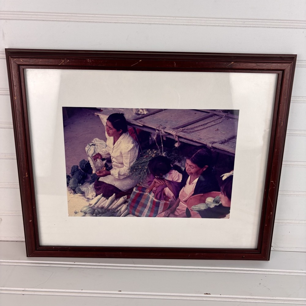 Vintage Market Scene Framed Art Photo – Cultural People & Produce Photograph