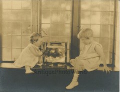 Children by fish tank large antique art photo by Charles Cooper