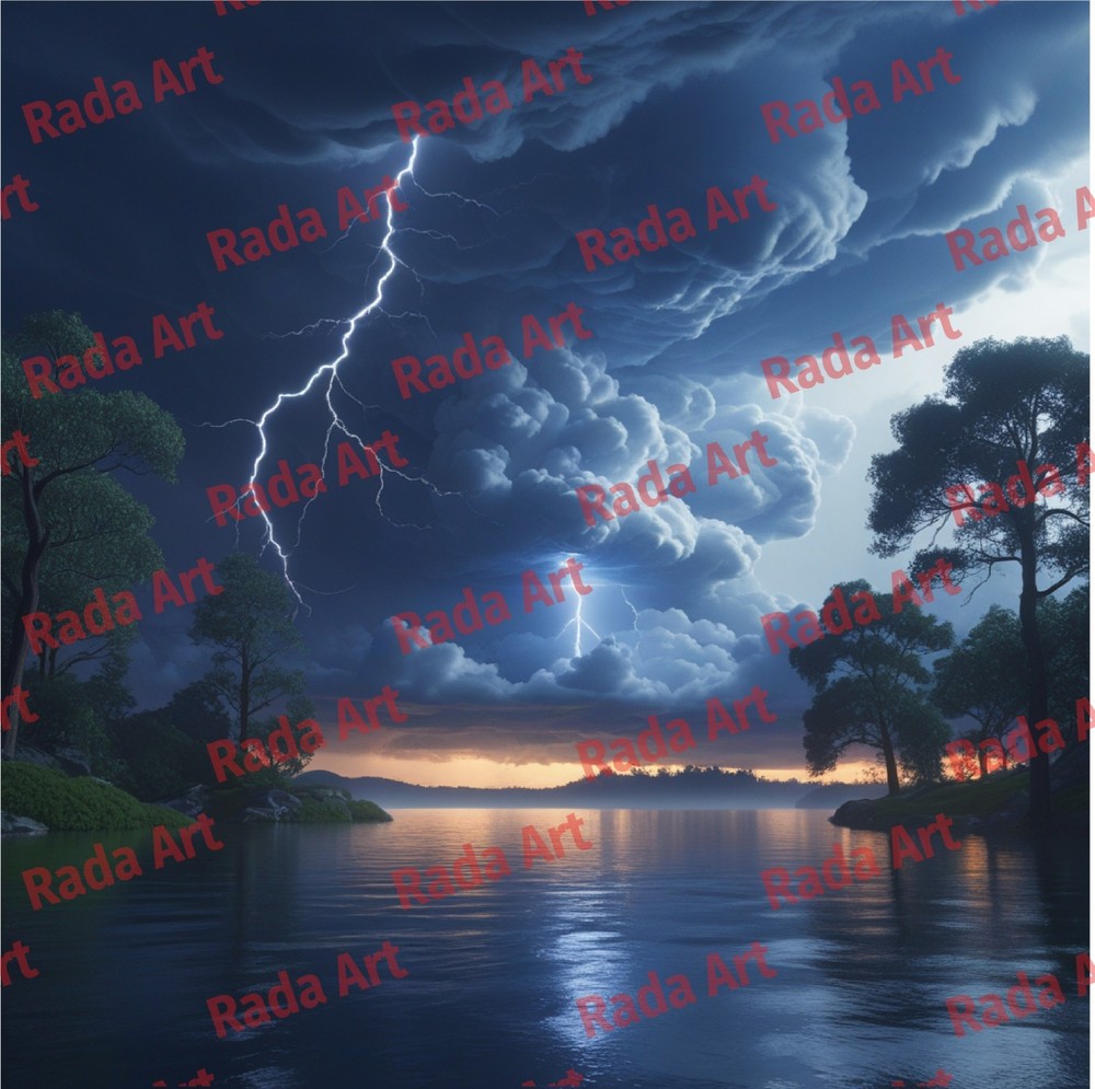 Lightning Sunset Sky Nature Digital Postcard Ai Art Picture Wallpaper Background
