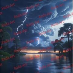 Lightning Sunset Sky Nature Digital Postcard Ai Art Picture Wallpaper Background