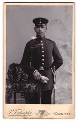 Photograph R. Tschapke, Chemnitz, young Saxon soldier in uniform with bayo