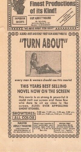 1972 Movie Theater Ad Albuquerque Journal Adult Listings 23×4″ Cut Throats