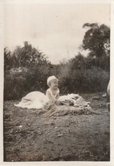 Vintage Photo Little Boy on Blankets 1934 Fashion Snapshot