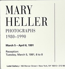 Mary Heller Art Show Announcement Card 1991 NYC – Photographs 1980-1990