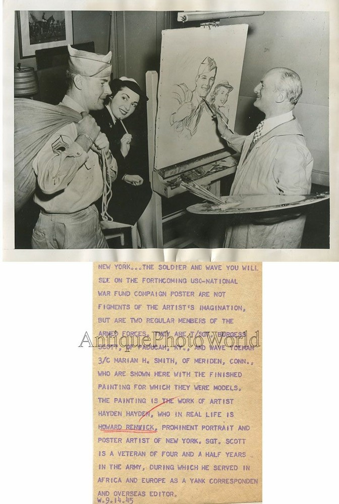 Artist Howard Renwick drawing soldier antique photo