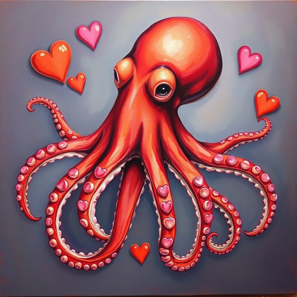 Valentine’s Day Octopus Digital Image Printable Art Download JPEG