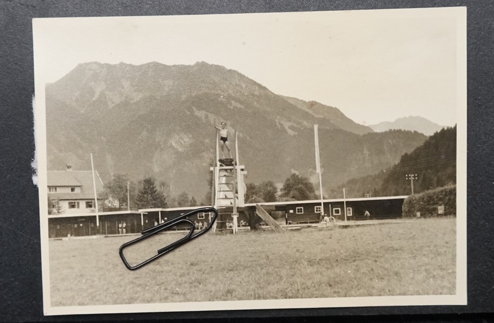 Photo view 1951 Hindelang outdoor pool Allgäu young diving tower Bavaria swimming picture