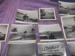 1955 Buick b&w photos on family vacation cross country USA 30+
