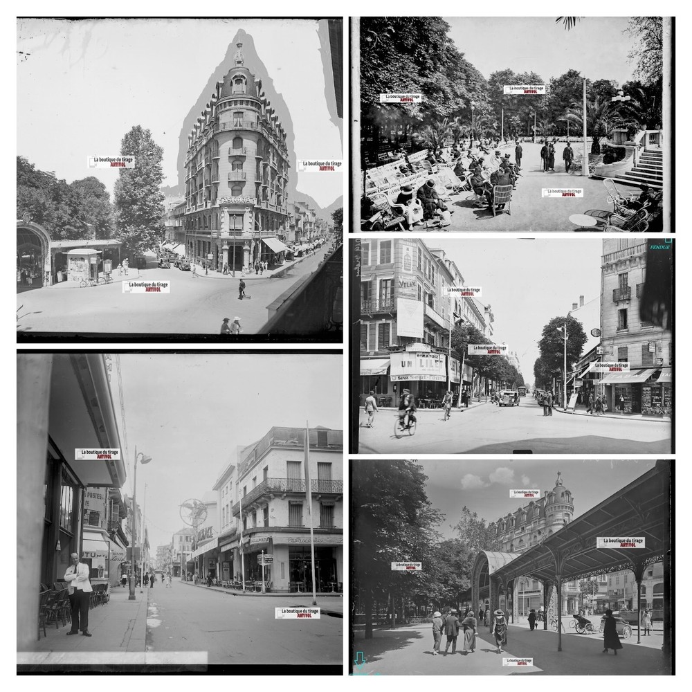 Vichy, Auvergne, Cars, Glass Plate Photos, Lot Of 5 Negatives 13X18 CM