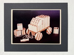 Vintage Amateur Color PHOTO ART – Wooden Toy Block Car Still Life – Matte Board