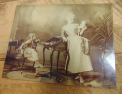Antique Portrait Photo Woman Child Writing Reading Baker’s Art Gallery 1898 Ohio