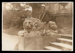 Girl Sitting On Lion Figurine Statue – Photo 14x10cm