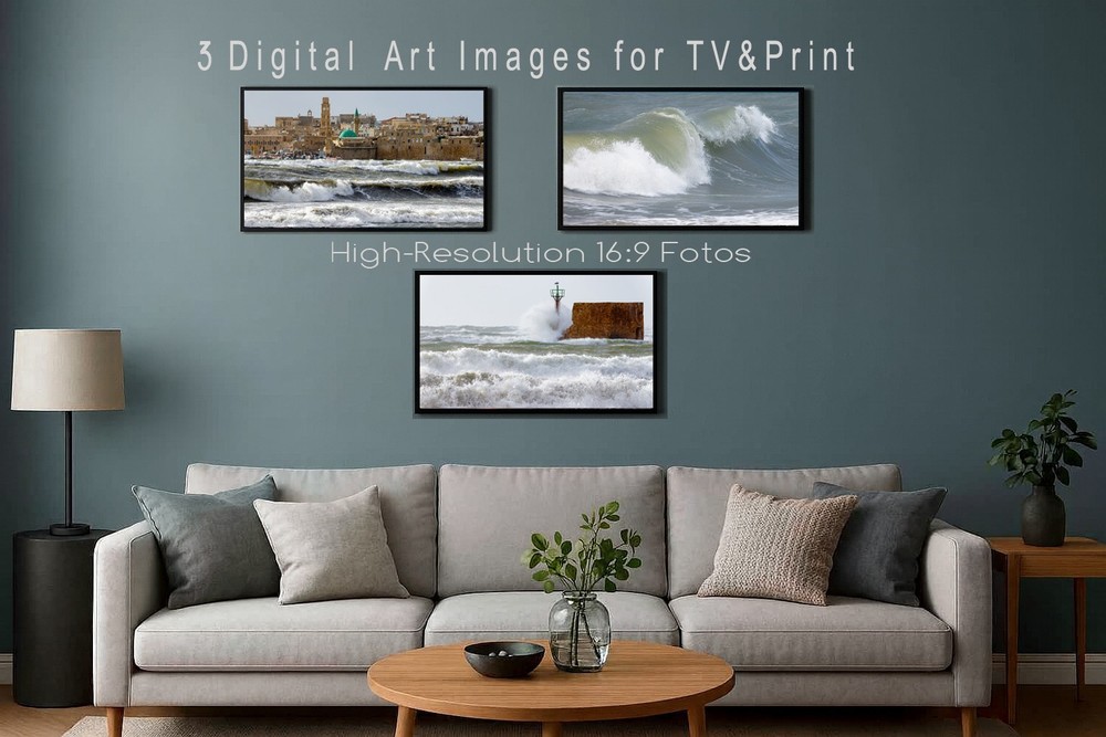 3 Akko Israel Storm Art for Samsung Frame TV 16:9 Acre Sea Waves Digital Photos