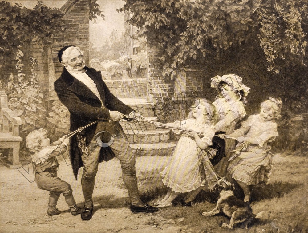 Victorian Children Playing Tug of War w Grandpa DIGITAL DOWNLOAD Print at Home