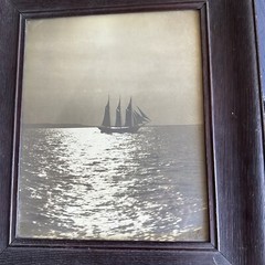 Vintage Photo Sailboat Ocean Signed Dated Old Wide Wood Frame
