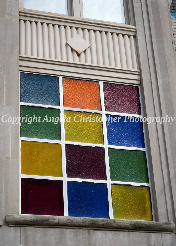 Original ACEO photo fine art print 2.5×3.5 in RAINBOW WINDOW city building glass