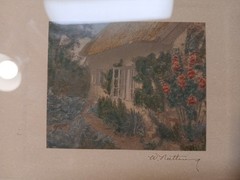 Wallace Nutting “Hollyhock Cottage” Antique Signed Print Hand Tinted