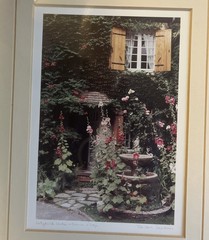 Barbara Sanson Photograph Art Print Framed Hollyhock Garden French Village 17”