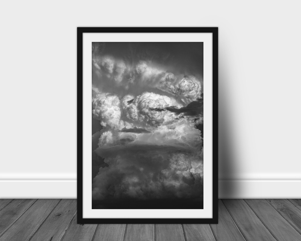 Black and white thunderstorm cloud photography wall art picture nature decor