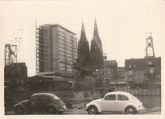 Vintage Photo 2 VW Beetle in front of Cologne Cathedral Car Vintage Passenger Car